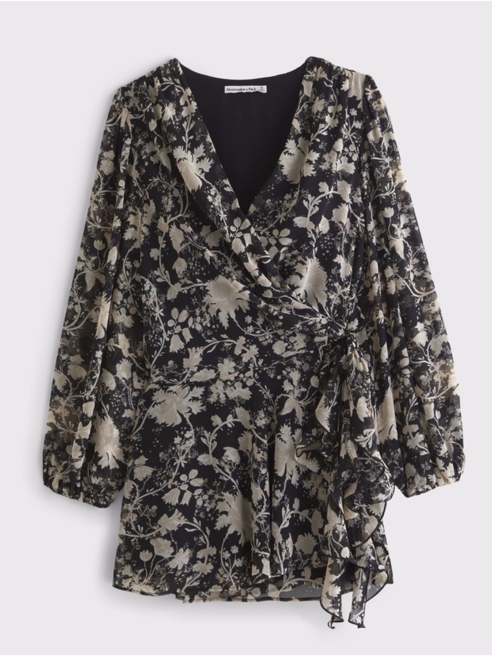 Abercrombie & Fitch Black and Cream Floral Wrap Mini Dress